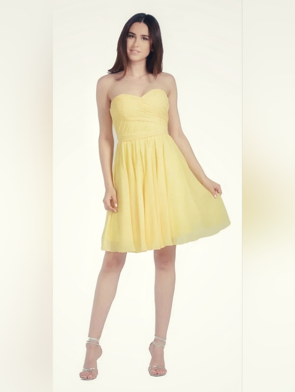 Size 6 - AFTER SIX Strapless Sweetheart Yellow Chiffon Knee Lenght Dress